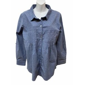 Everly Grey Maternity Women L Batina Chambray Button Wrinkle Free Tunic Top NEW